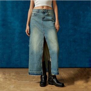 BDG Urban Outfitters Mandi A-Line Denim Maxi Skirt Split Front